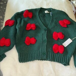 Luna Ivy 3D ribbon chunky knit Christmas cardigan